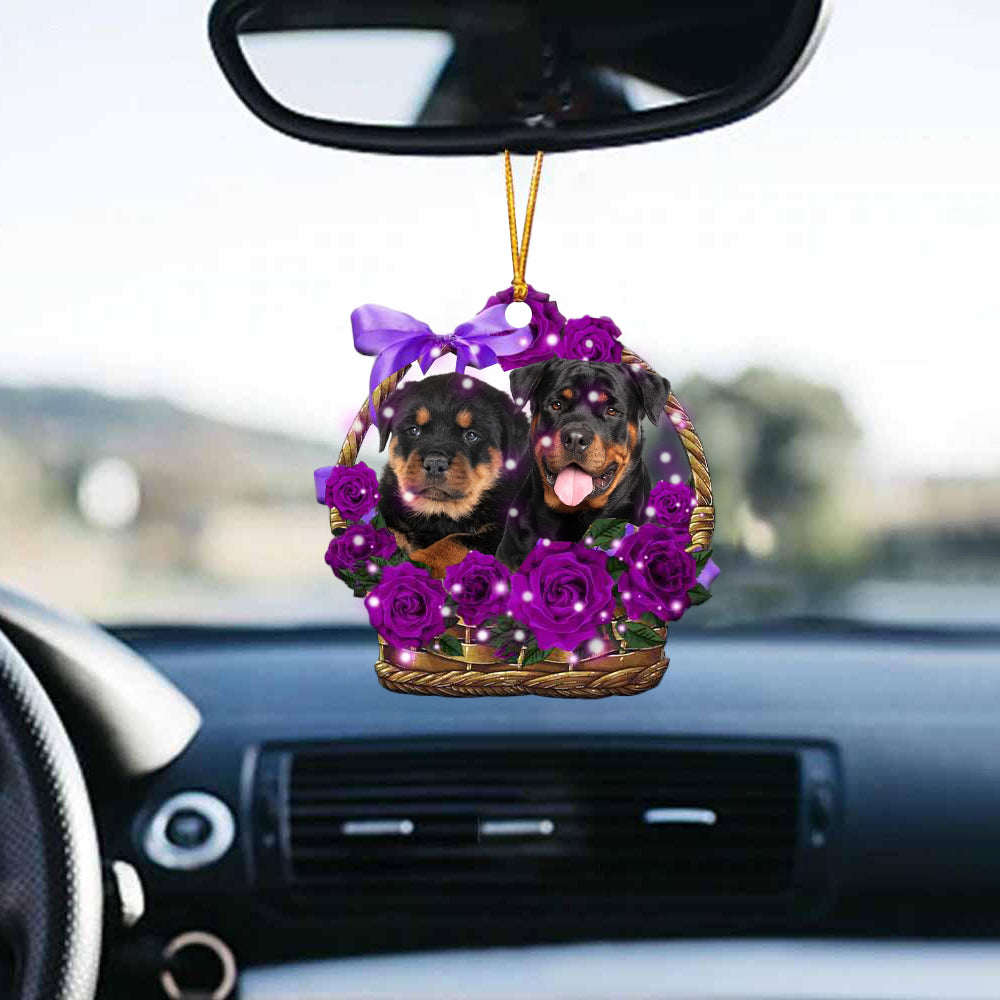 Rottweiler1 Purple Rose Wicker Basket Car Hanging Ornament