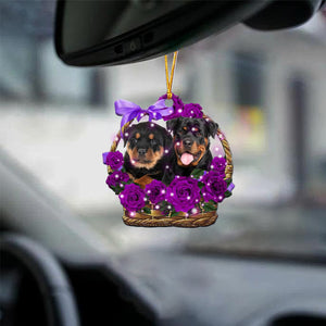 Rottweiler1 Purple Rose Wicker Basket Car Hanging Ornament