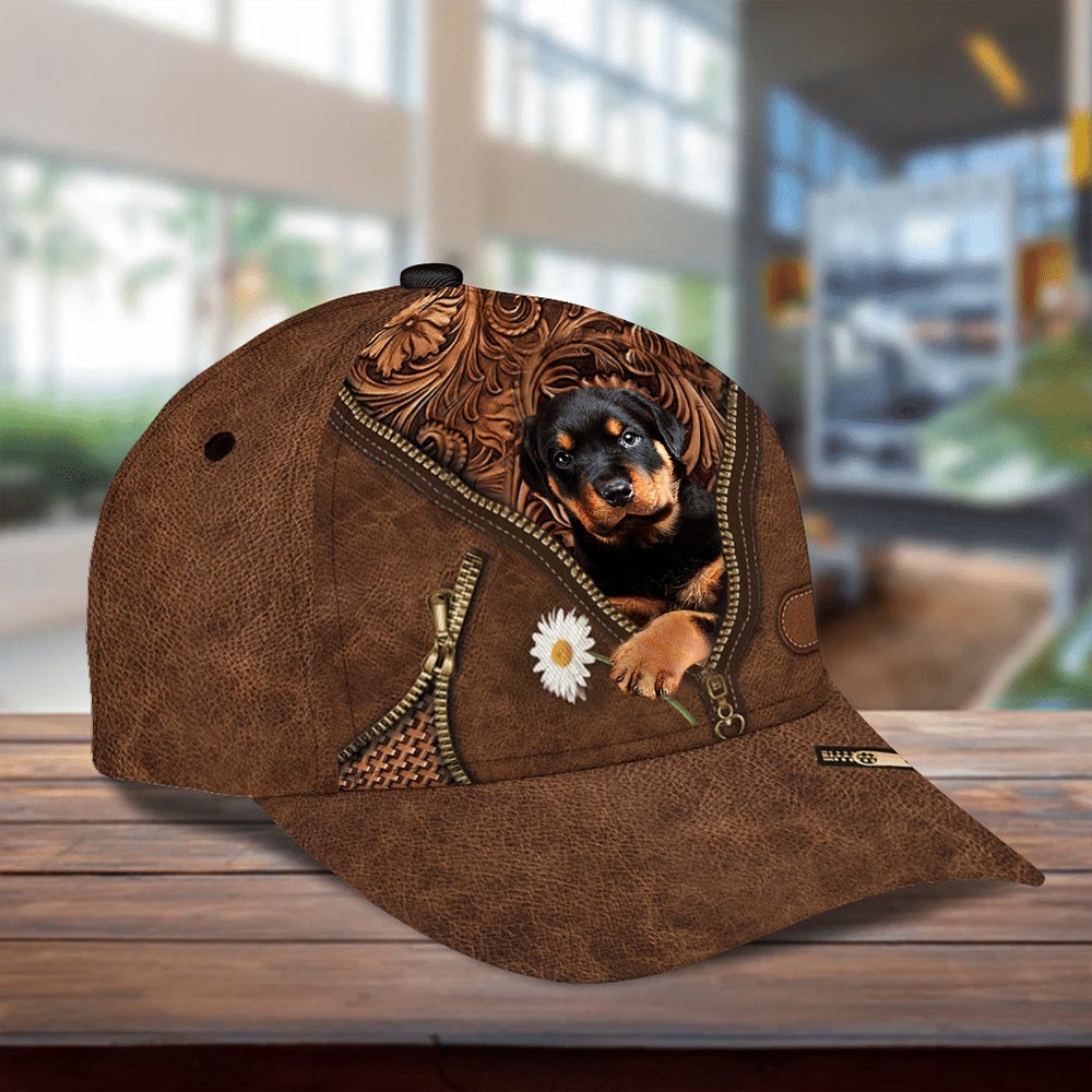 Rottweiler Holding Daisy Unisex Cap