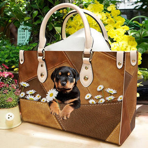 Rottweiler Holding Daisy Leather Bag