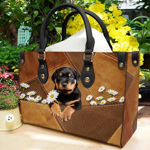 Rottweiler Holding Daisy Leather Bag