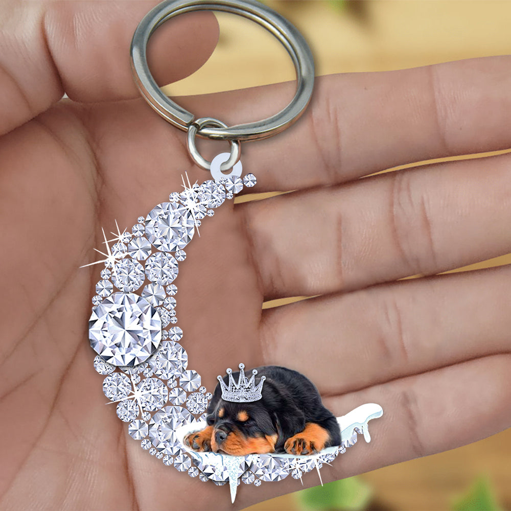 Rottweiler Sleeping On A Diamond Moon Acrylic Keychain