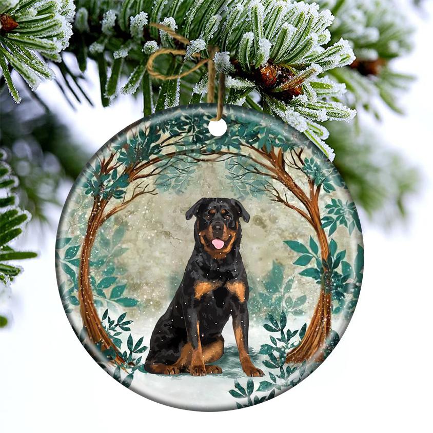 Rottweiler Among Forest Porcelain/Ceramic Ornament