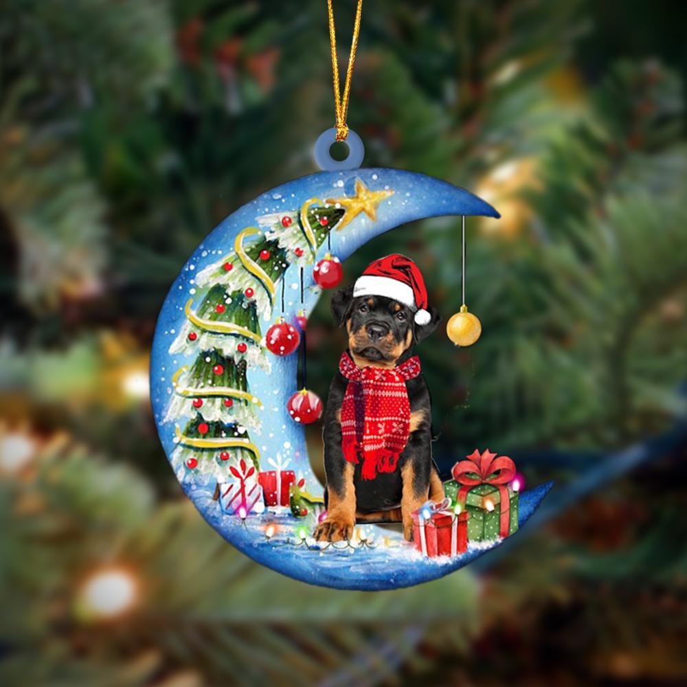 Rottweiler On The Moon Merry Christmas Hanging Ornament