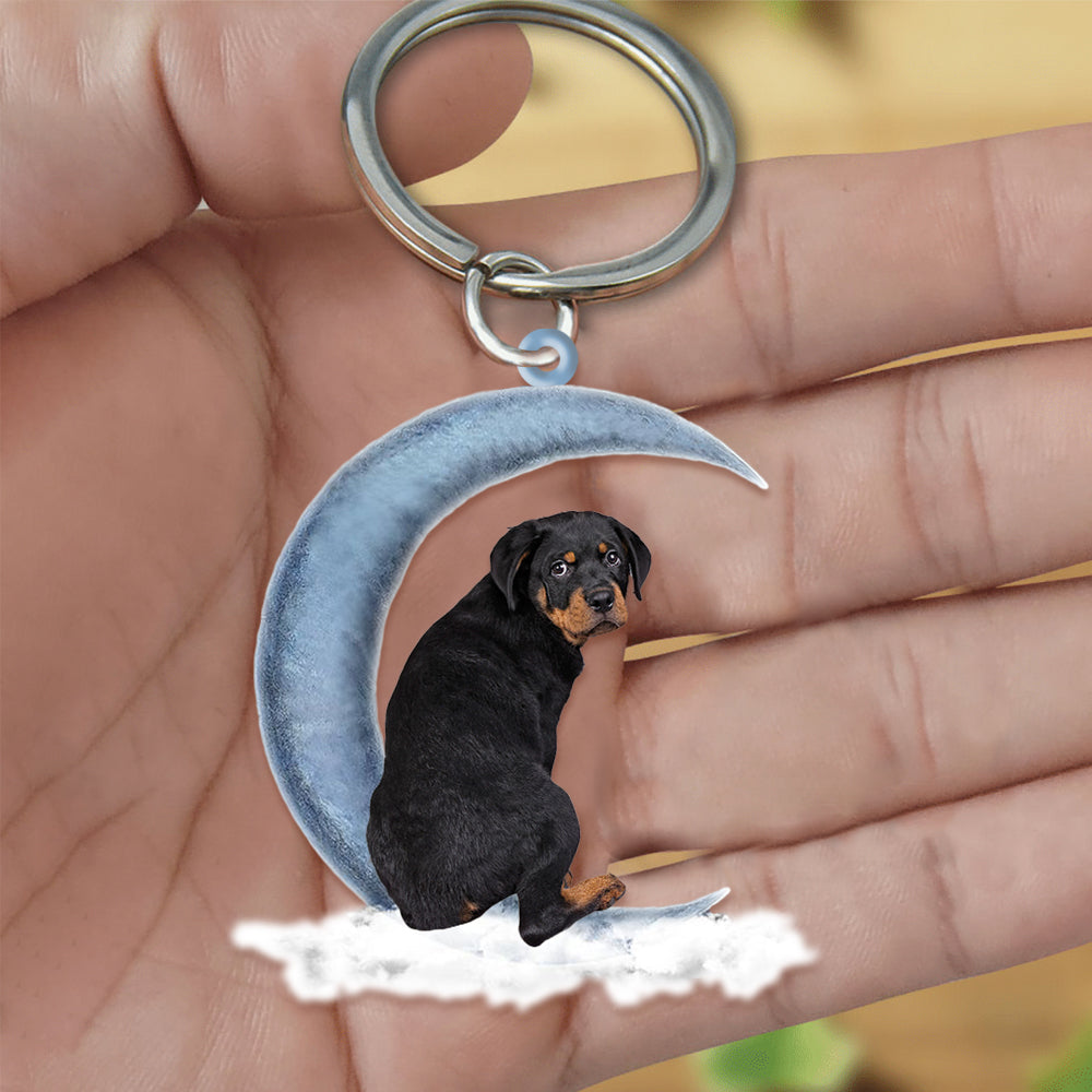 Rottweiler On The Moon Flat Acrylic Keychain