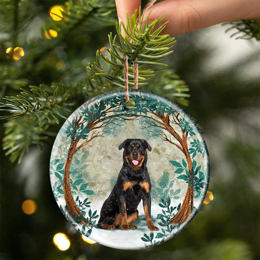 Rottweiler Among Forest Porcelain/Ceramic Ornament