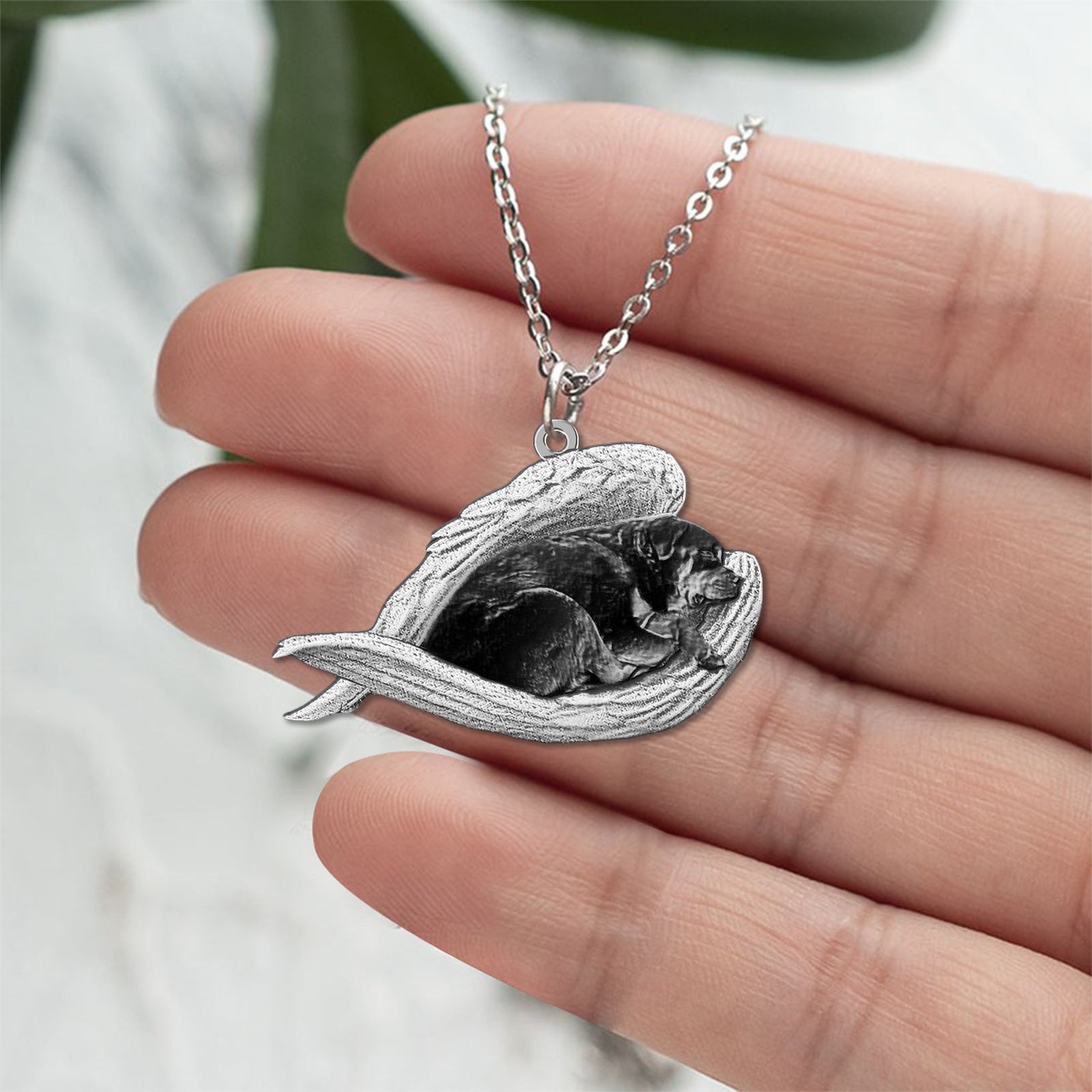 Rottweiler Sleeping Angel Necklace