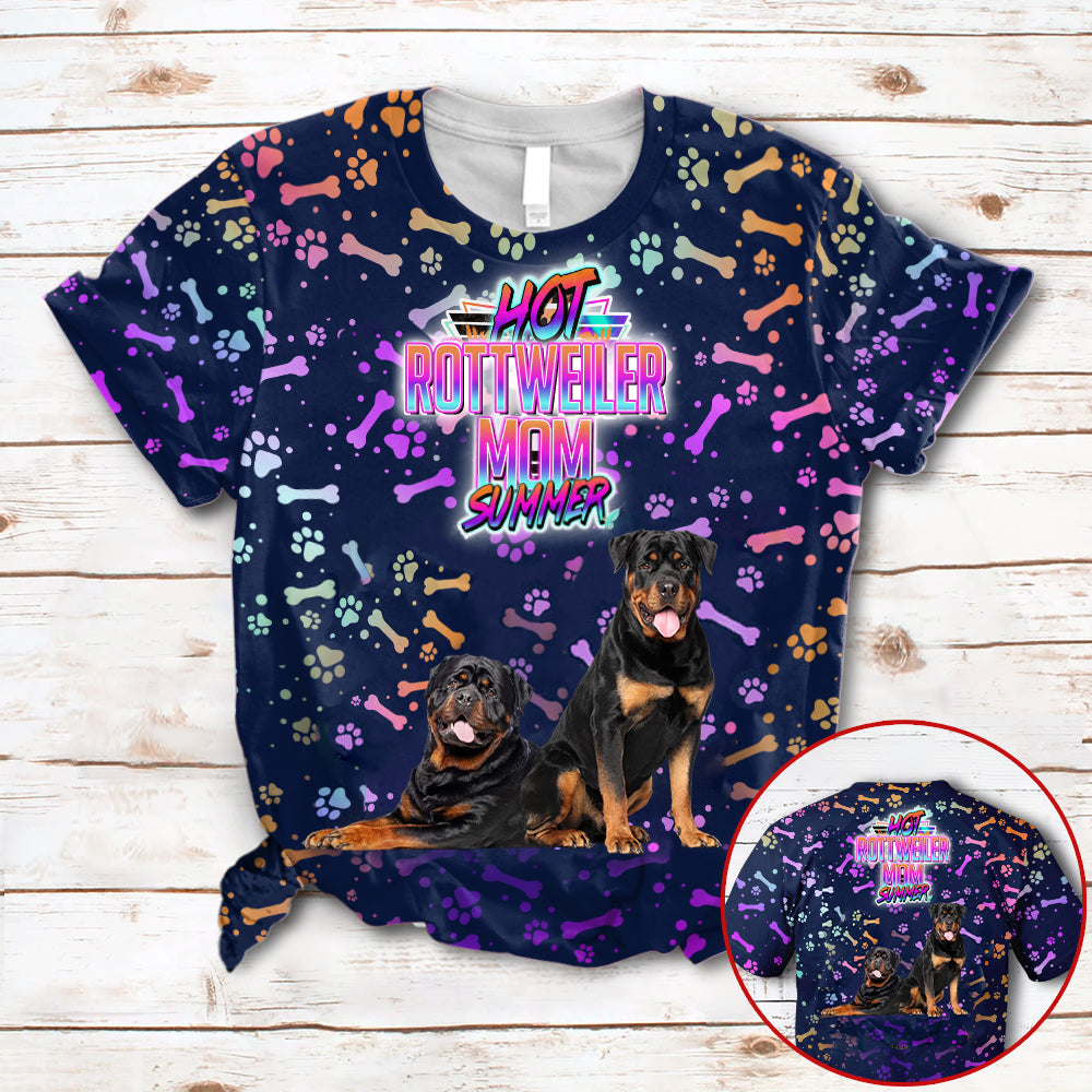 Hot Rottweiler Mom Summer Neon Tropical Desing 3D All Over Print T-Shirt