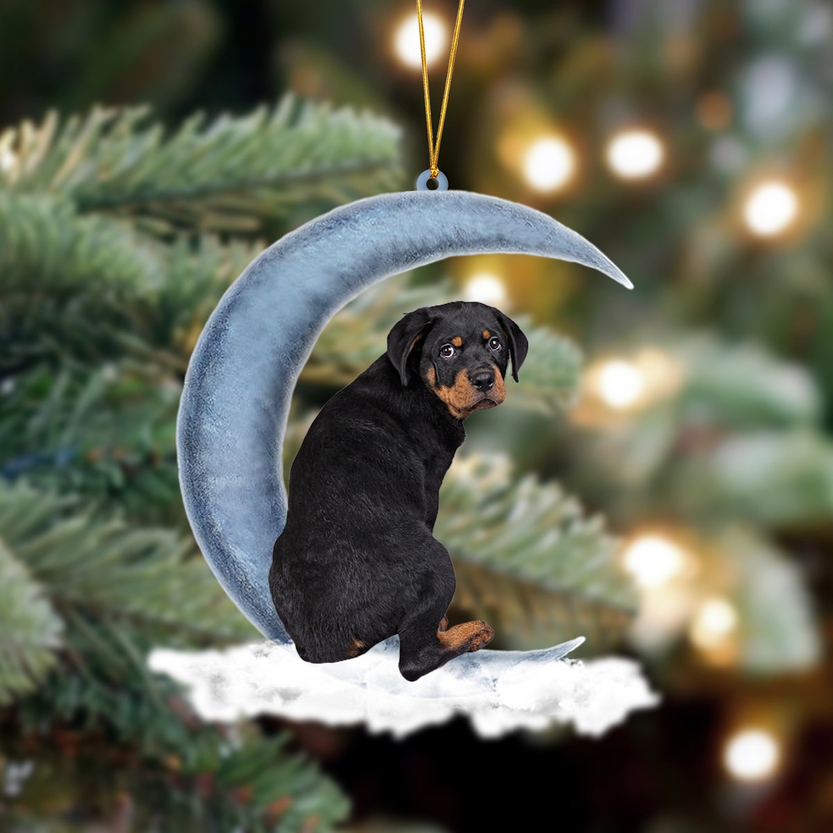 Rottweiler Sits On The Moon Hanging Ornament