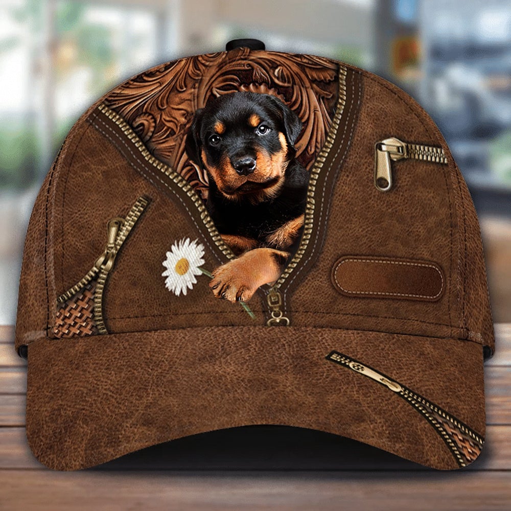 Rottweiler Holding Daisy Unisex Cap