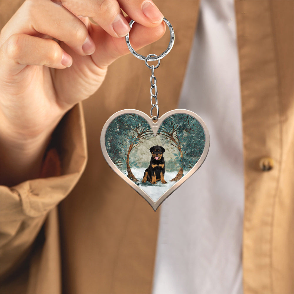 Rottweiler Heart Shape Stainless Steel Keychain