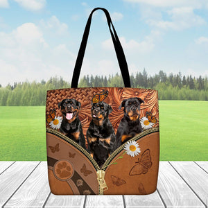 Rottweilers Daisy Flower And Butterfly Tote Bag