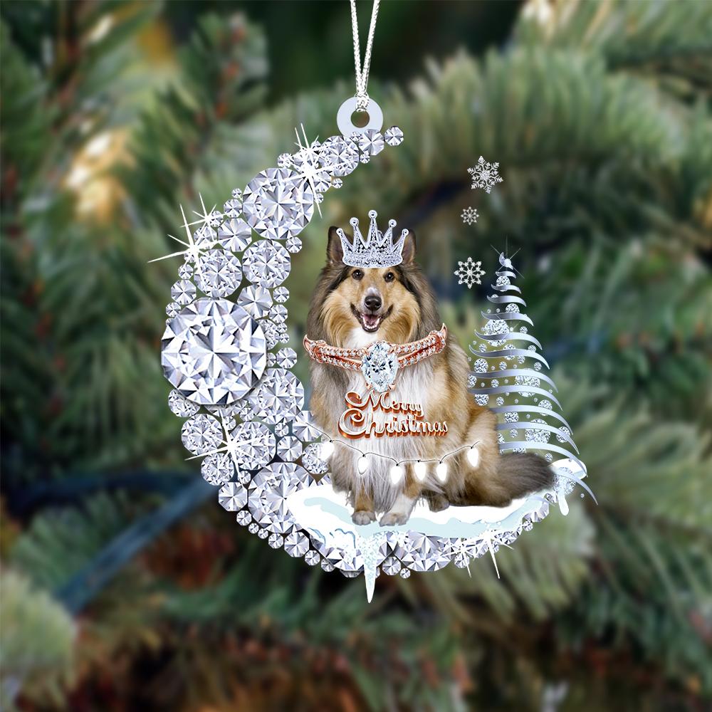 Rough Collie Diamond Moon Merry Christmas Ornament