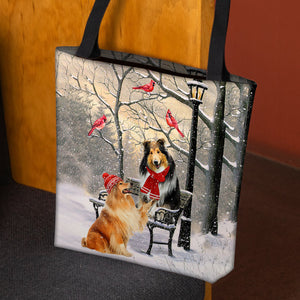 Rough Collie Hello Christmas/Winter/New Year Tote Bag
