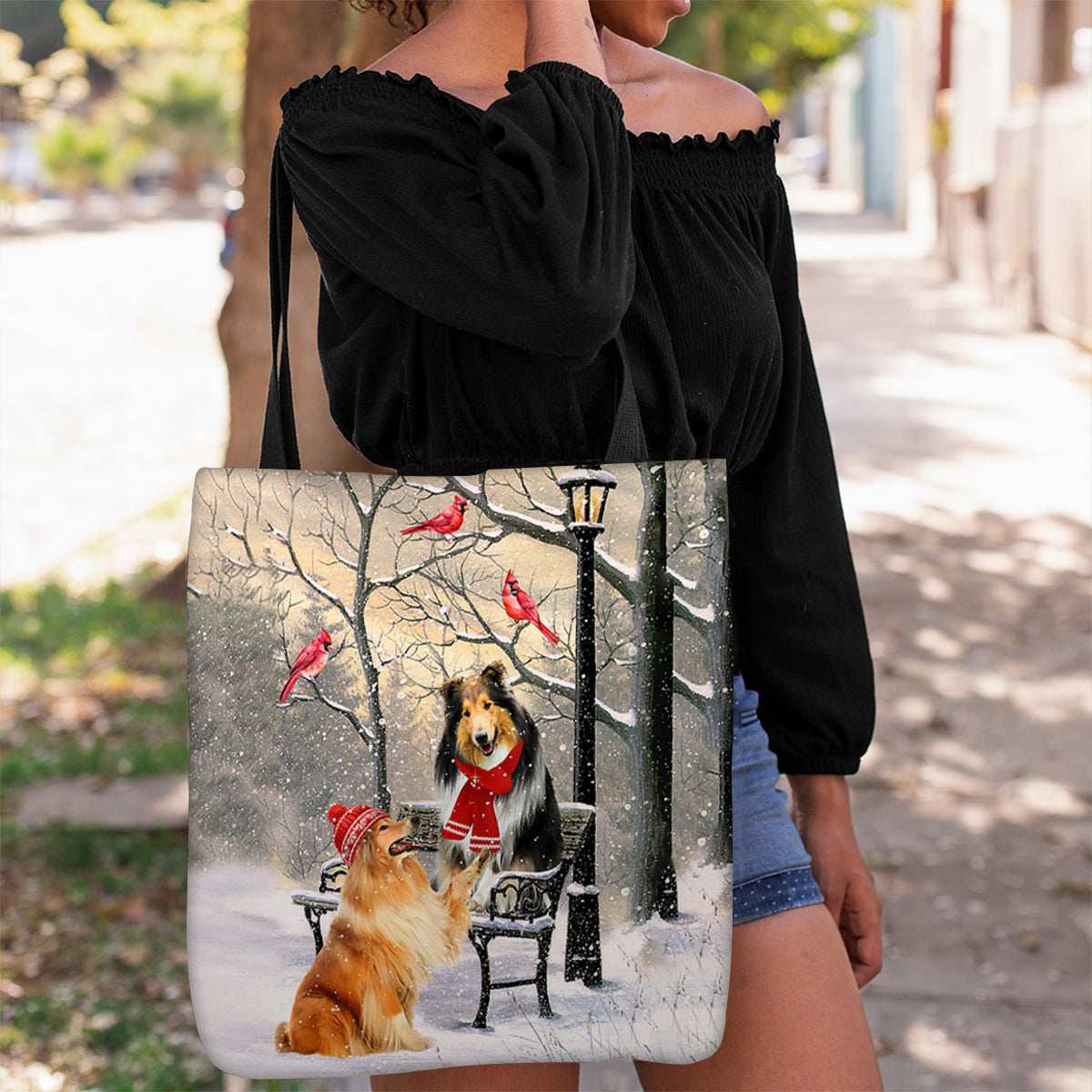 Rough Collie Hello Christmas/Winter/New Year Tote Bag