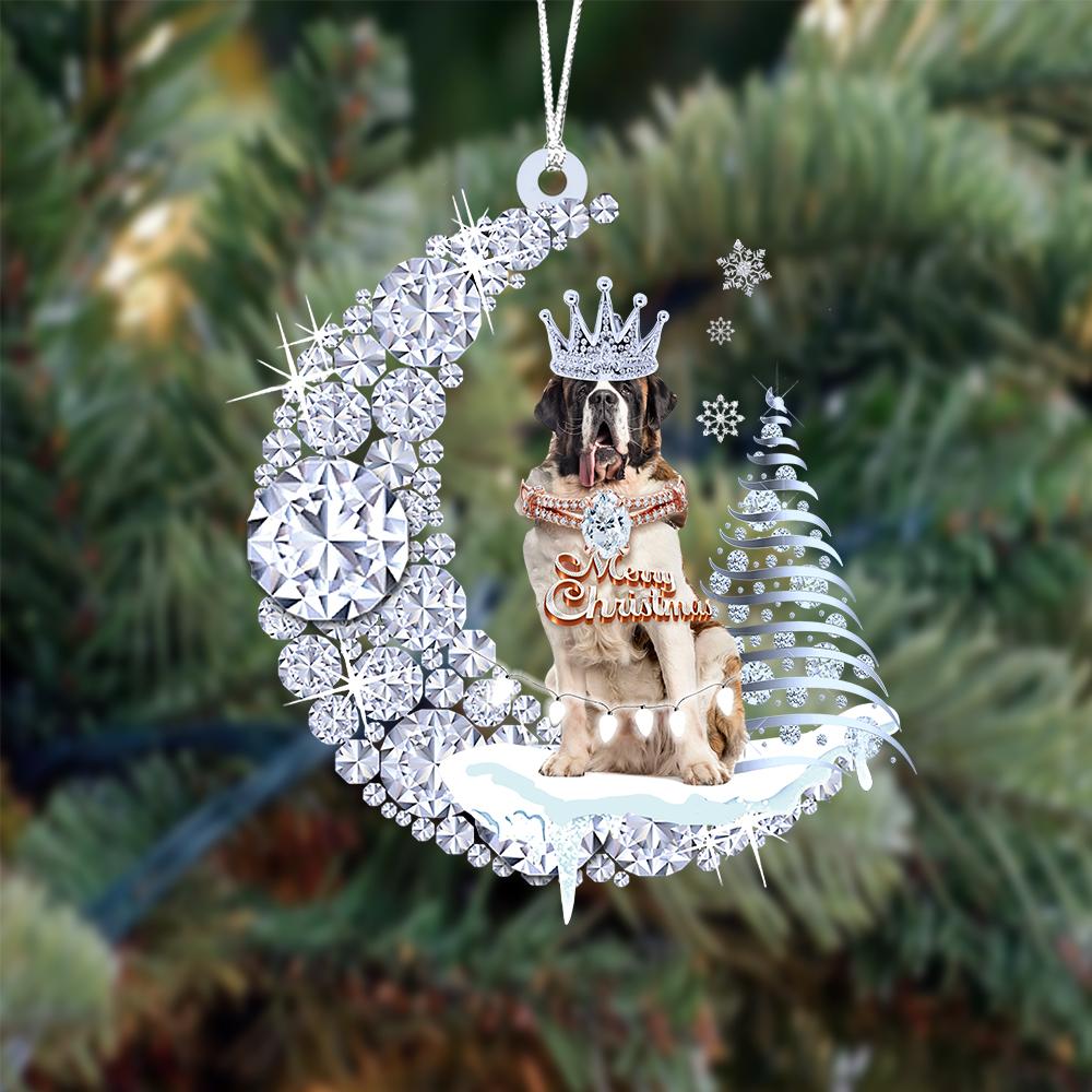 Saint Bernard Diamond Moon Merry Christmas Ornament