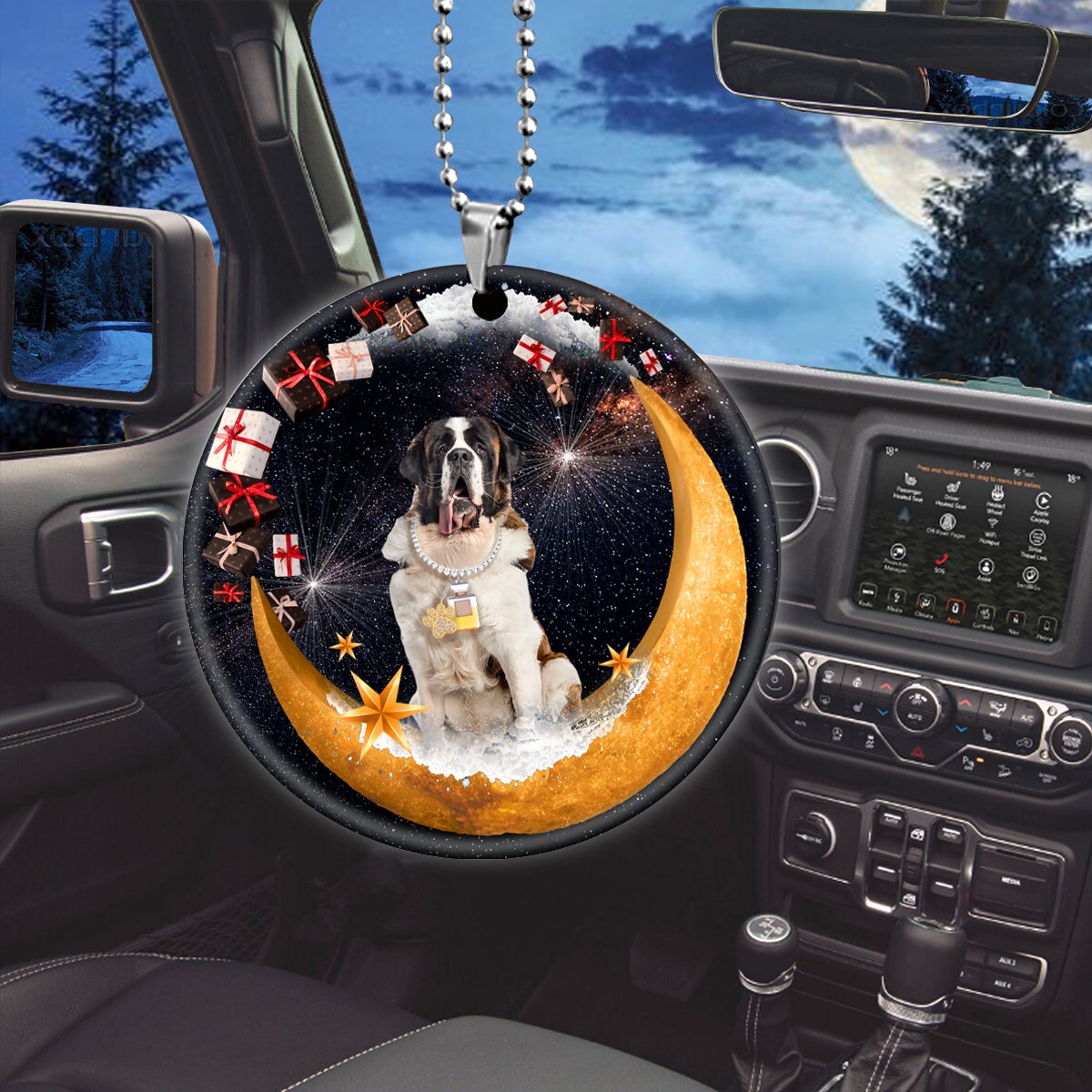 Saint Bernard Fashion Moon Car Hanging Ceramic Ornament