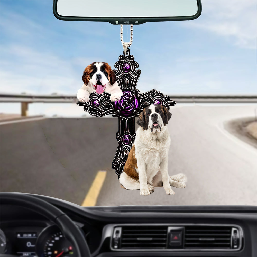 Saint Bernard00002 Pray For God Car Hanging Ornament