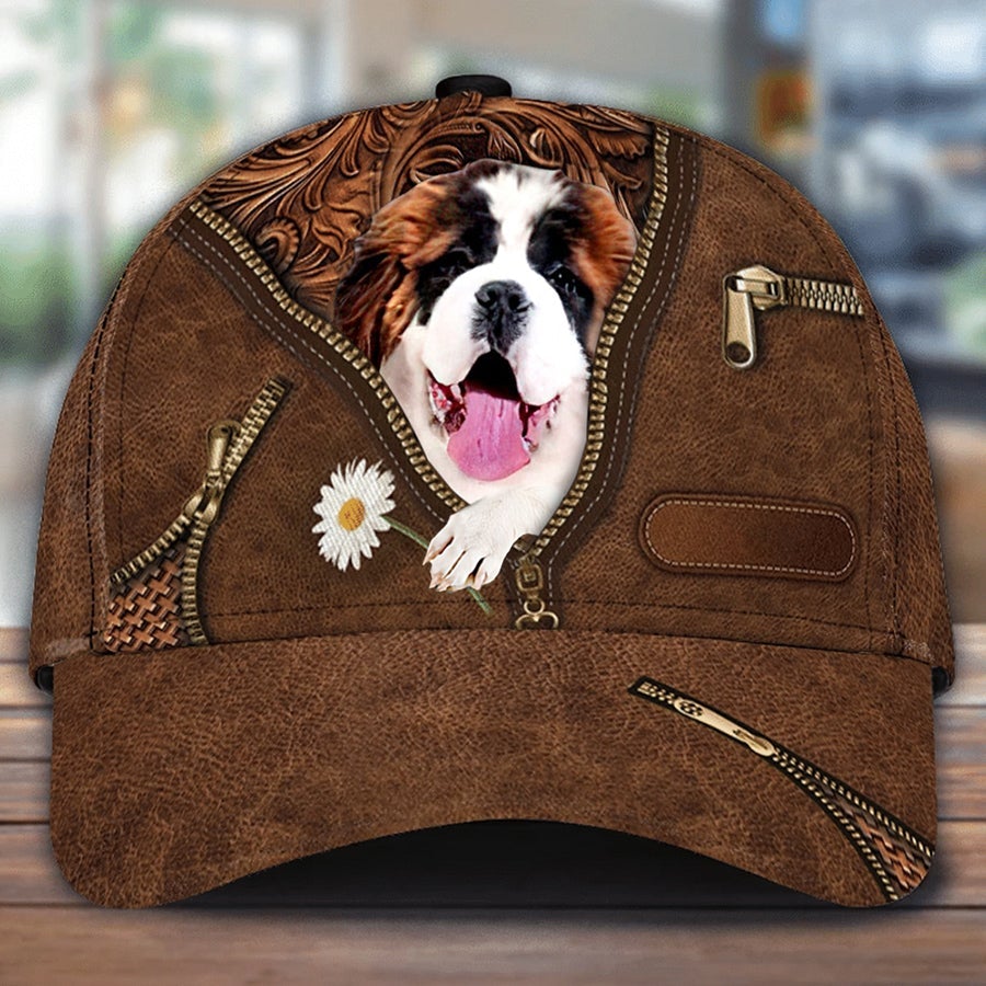 Saint Bernard Holding Daisy Unisex Cap