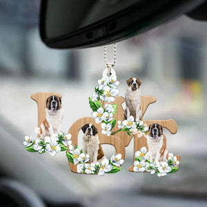 Saint Bernard Love Flowers Dog Lover Car Hanging Ornament