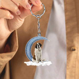 Saint Bernard On The Moon Flat Acrylic Keychain