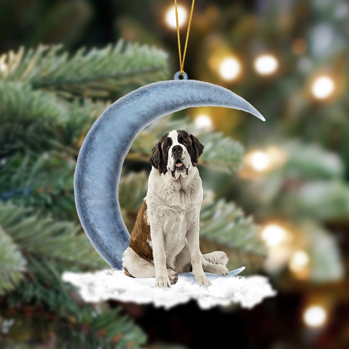 Saint Bernard Sits On The Moon Hanging Ornament