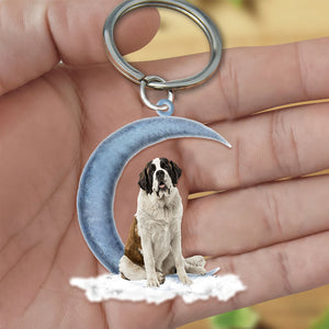 Saint Bernard On The Moon Flat Acrylic Keychain