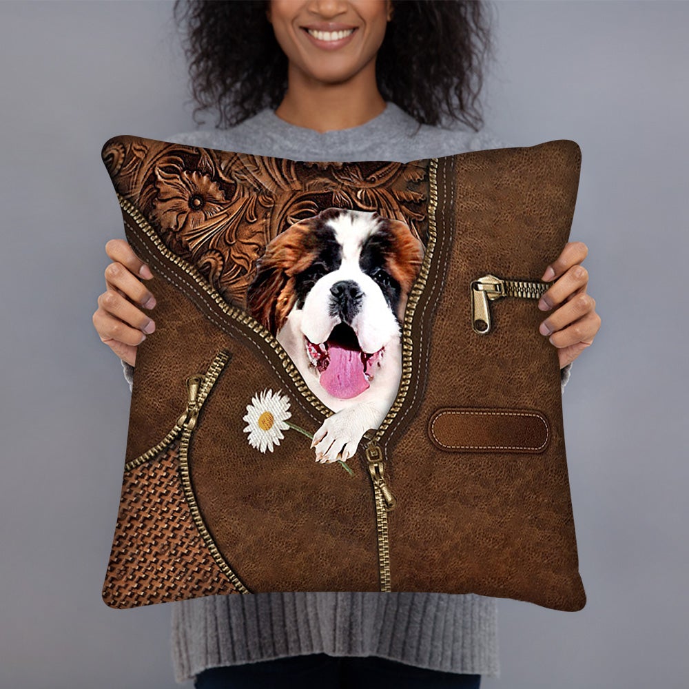 Saint Bernard Holding Daisy Pillow Case