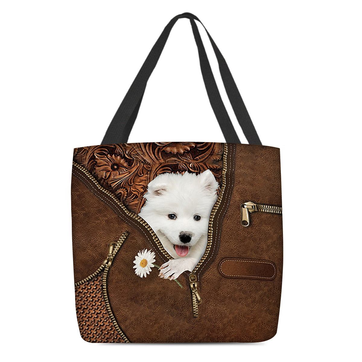Samoyed Holding Daisy Tote Bag
