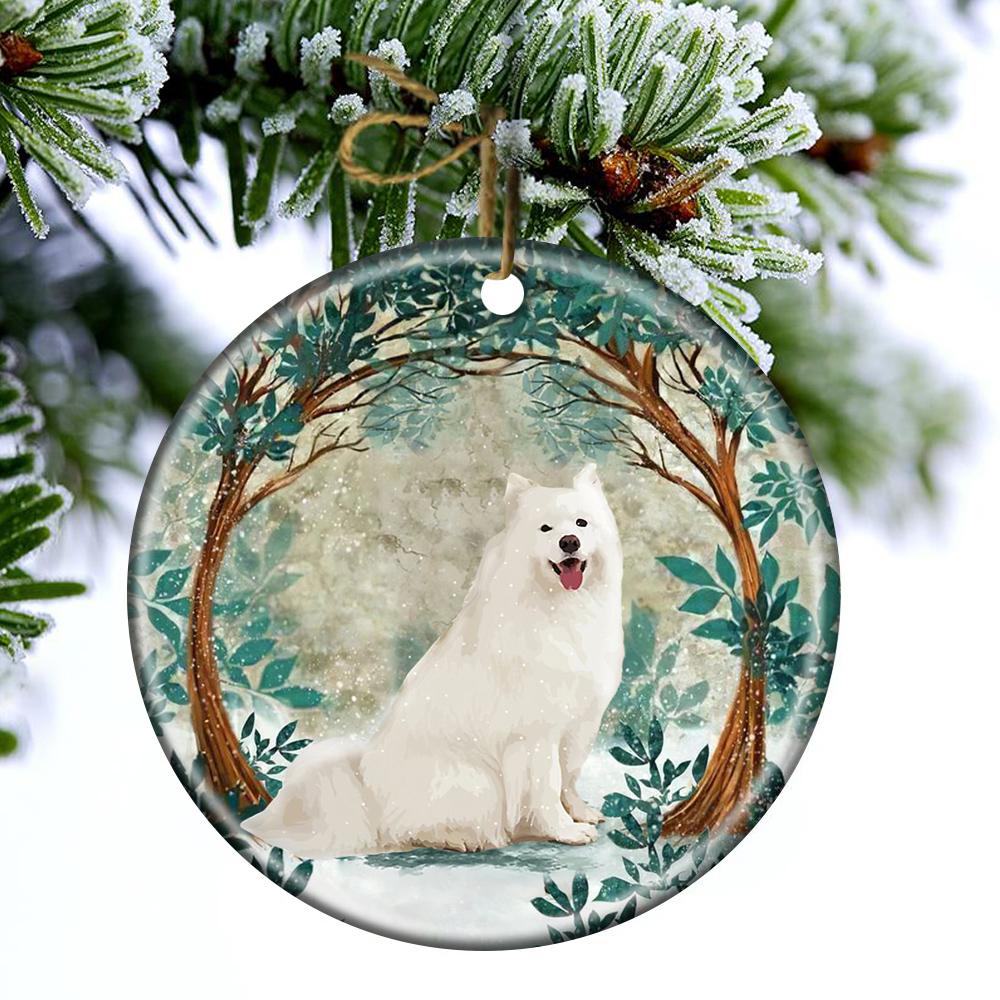 Samoyed Among Forest Porcelain/Ceramic Ornament