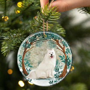 Samoyed Among Forest Porcelain/Ceramic Ornament