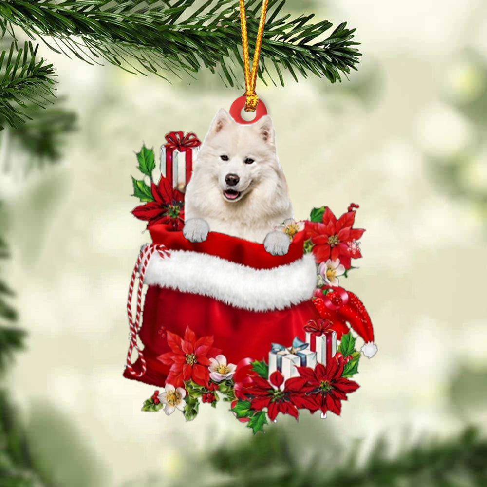 Samoyed In Gift Bag Christmas Ornament