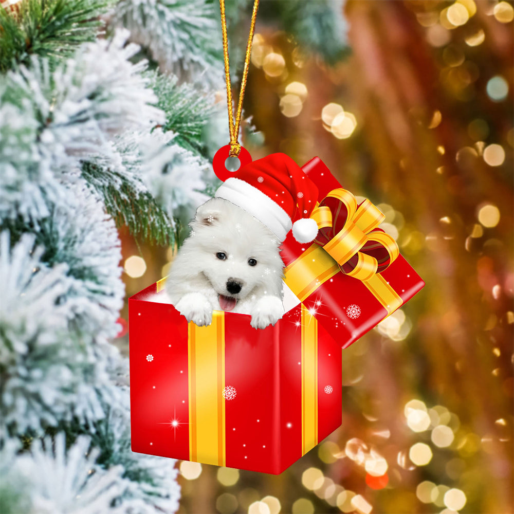 Samoyed In Red Gift Box Christmas Ornament