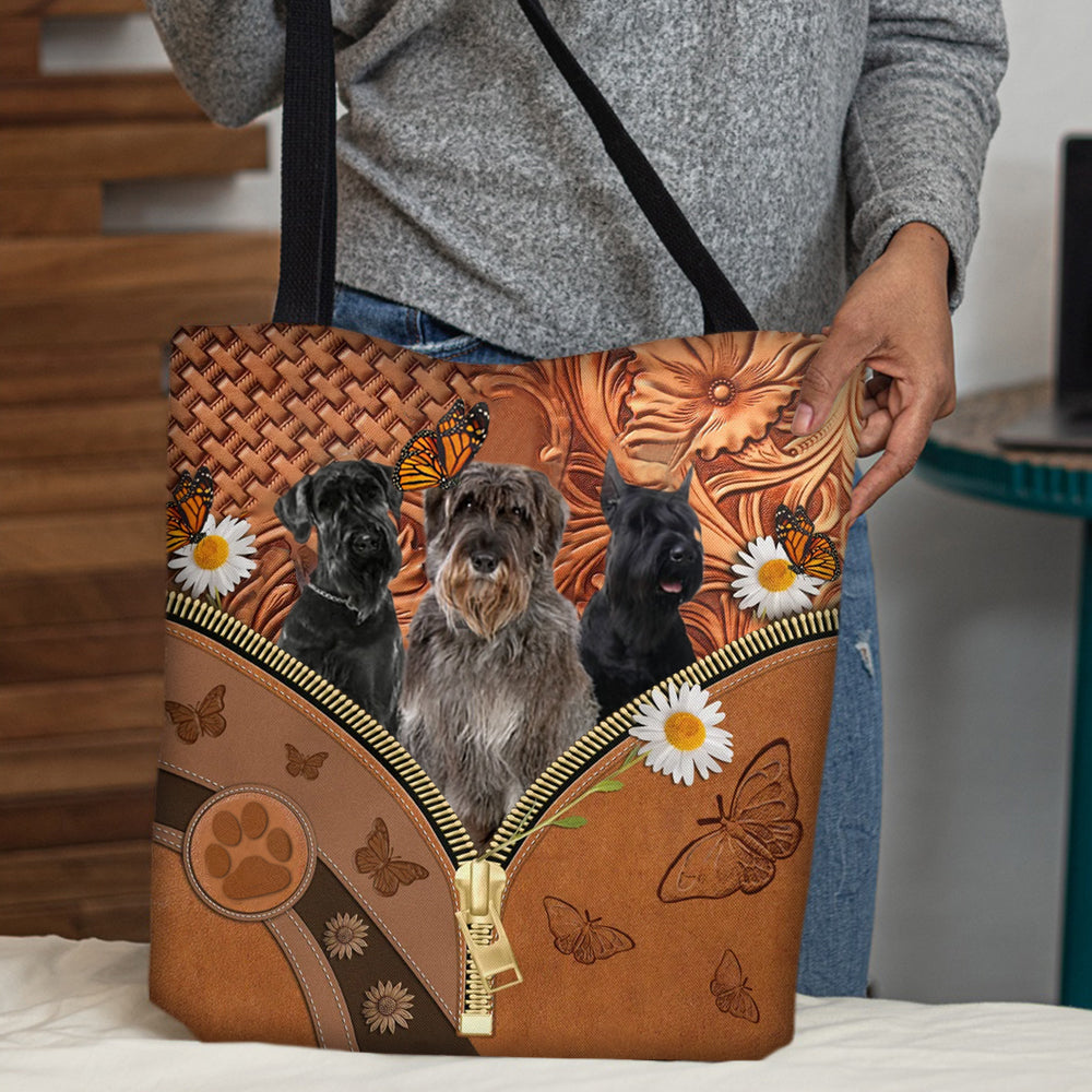 Schnauzer Daisy Flower And Butterfly Tote Bag