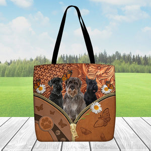 Schnauzer Daisy Flower And Butterfly Tote Bag