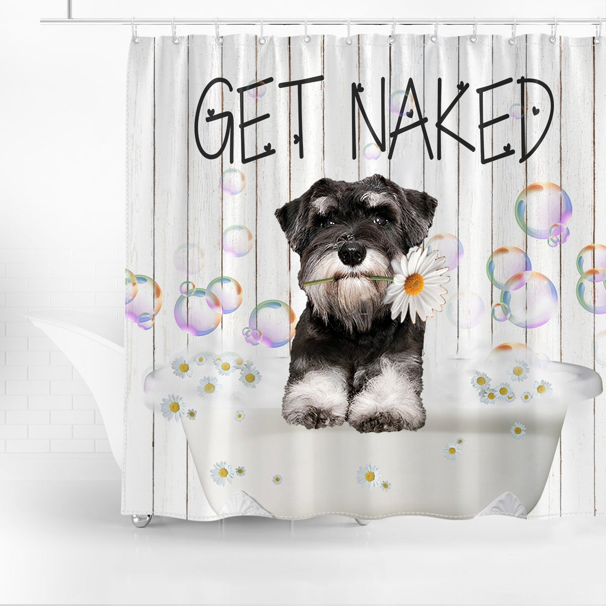 Schnauzer Get Naked Daisy Shower Curtain