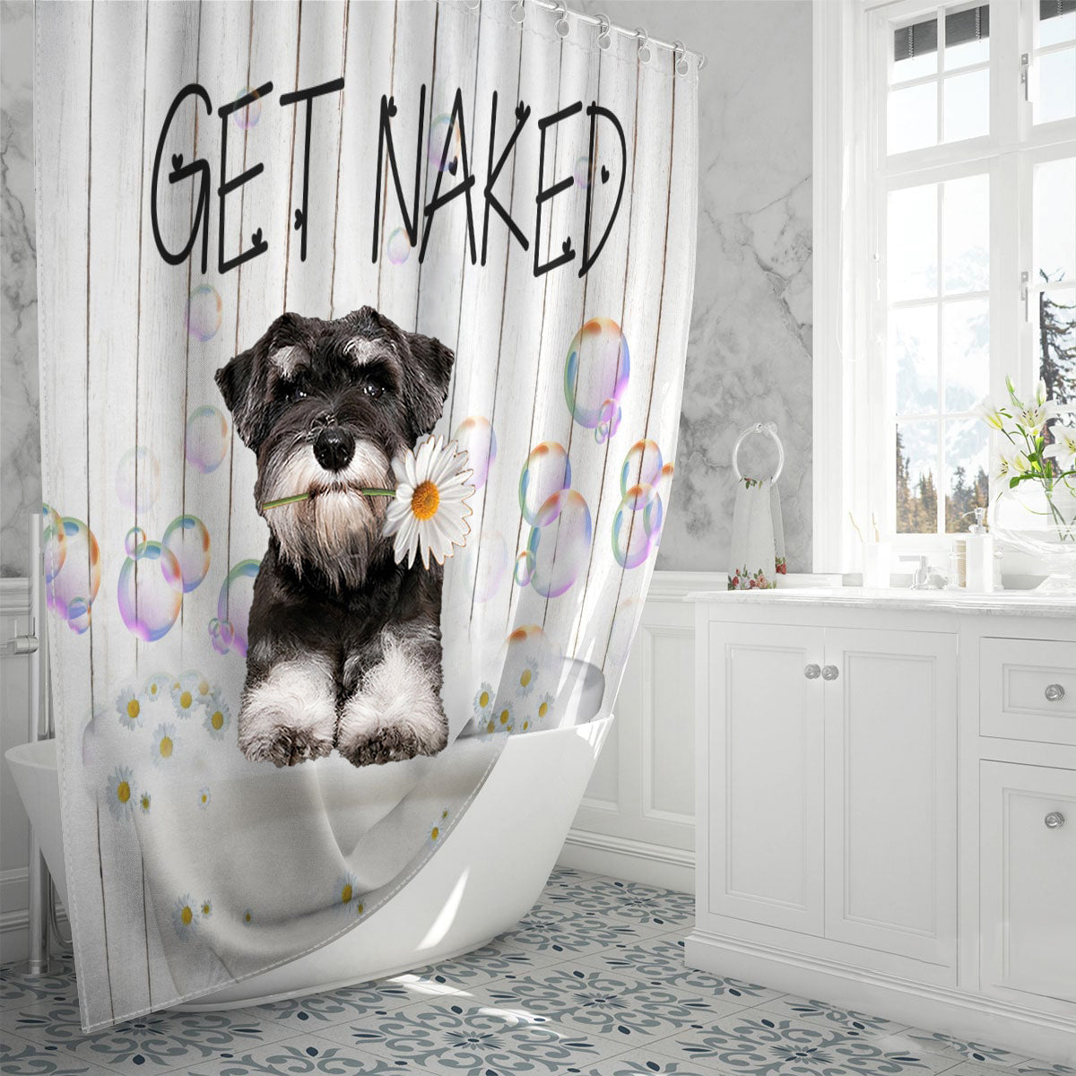 Schnauzer Get Naked Daisy Shower Curtain
