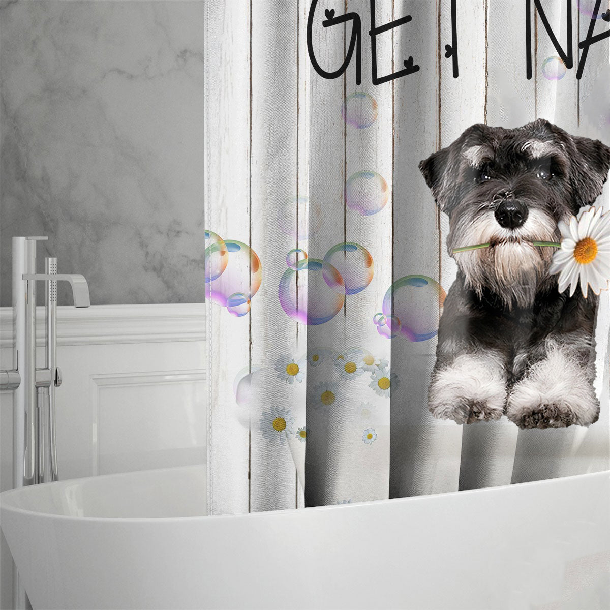 Schnauzer Get Naked Daisy Shower Curtain