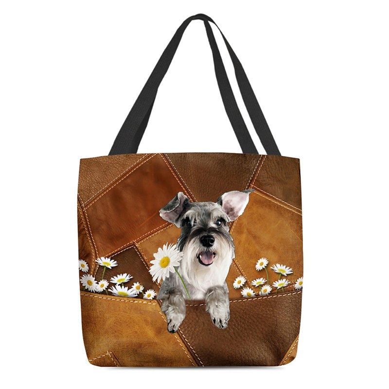 Schnauzer  Holding Daisy  All Over Printed Tote Bag
