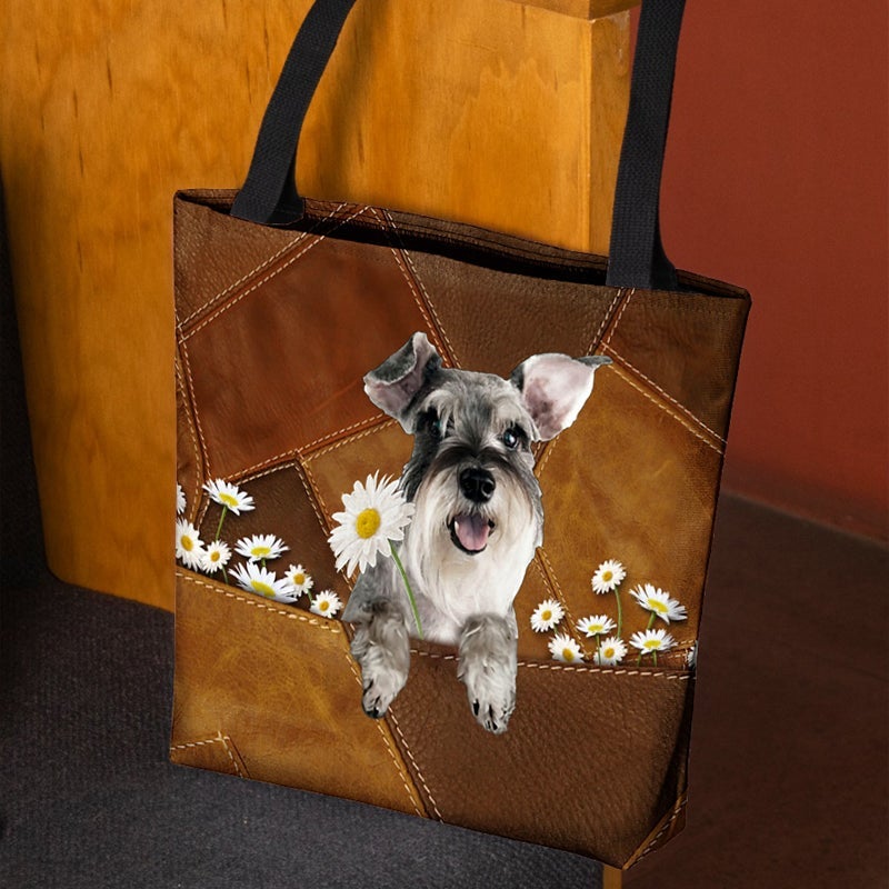 Schnauzer  Holding Daisy  All Over Printed Tote Bag
