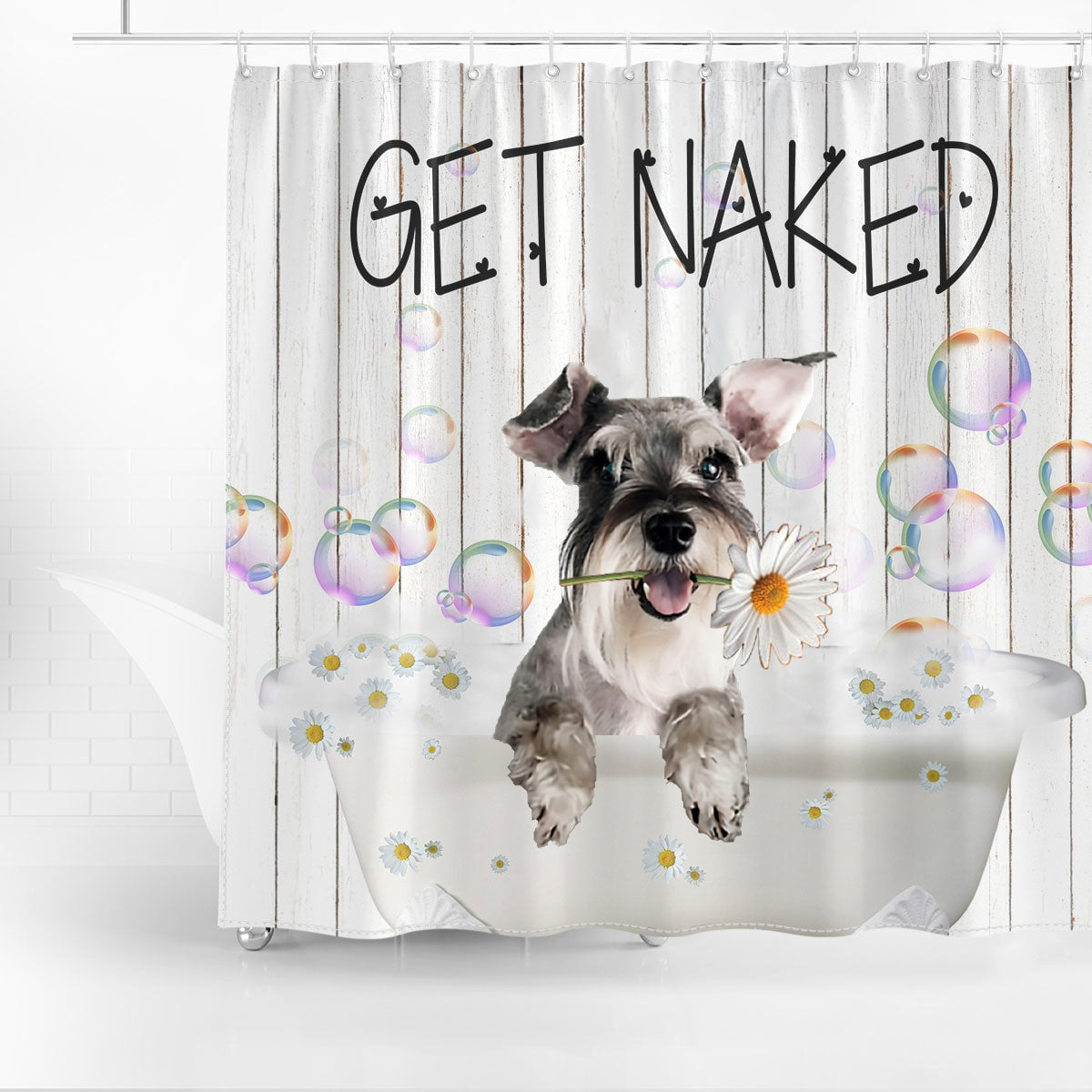 Schnauzer 1 Get Naked Daisy Shower Curtain