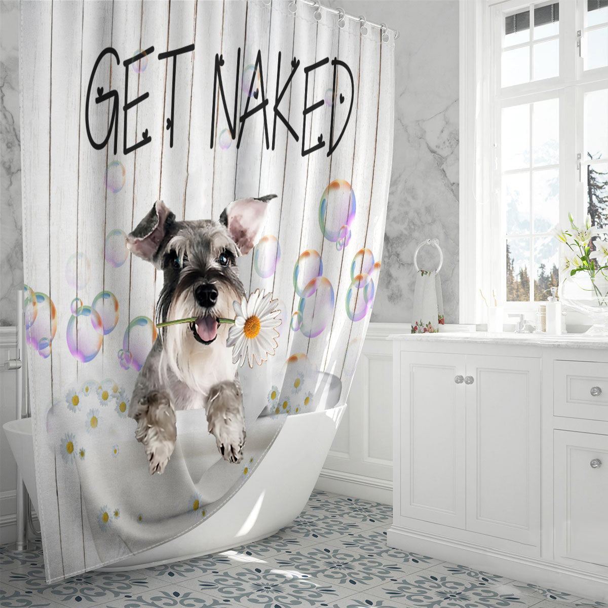 Schnauzer 1 Get Naked Daisy Shower Curtain
