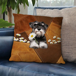 Schnauzer1 Holding Daisy Pillow Case