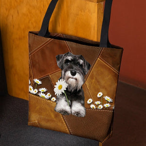 Schnauzer3 Holding Daisy  All Over Printed Tote Bag