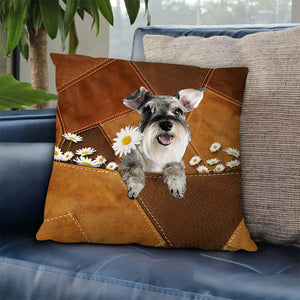 Schnauzer Holding Daisy Pillow Case