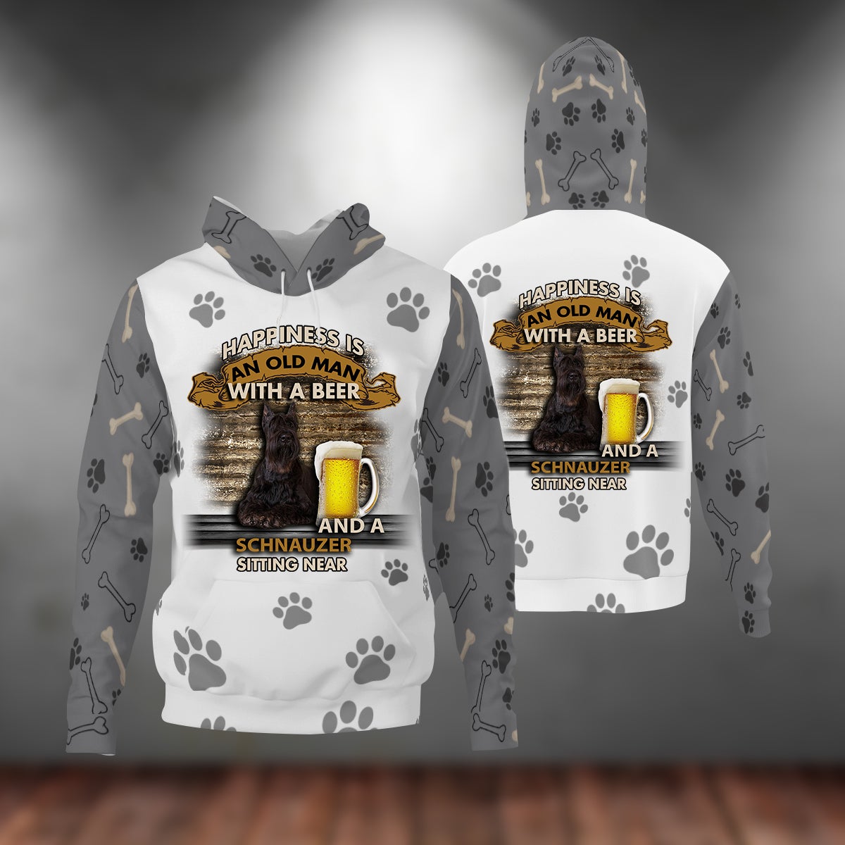 Happiness Is An Old Man With A Beer And A Schnauzer Hoodie