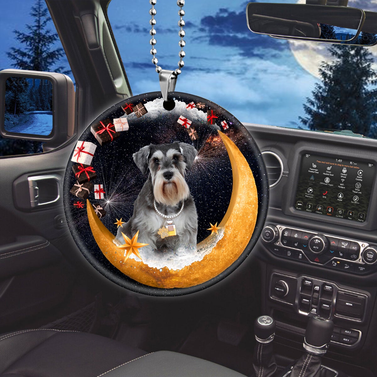 Schnauzer Fashion Moon Car Hanging Ceramic Ornament