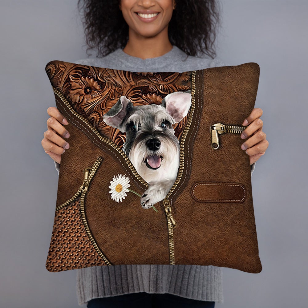 Schnauzer 2 Holding Daisy Pillow Case