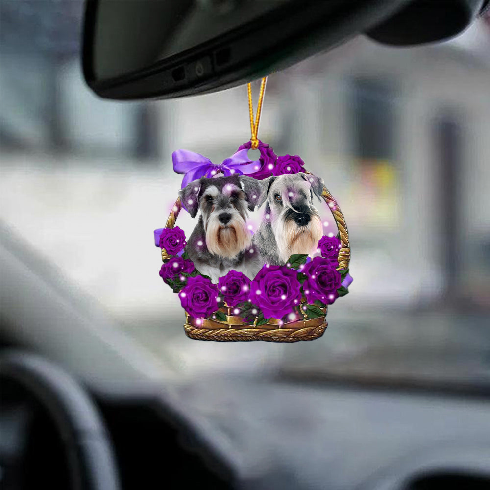 Schnauzer Purple Rose Wicker Basket Car Hanging Ornament