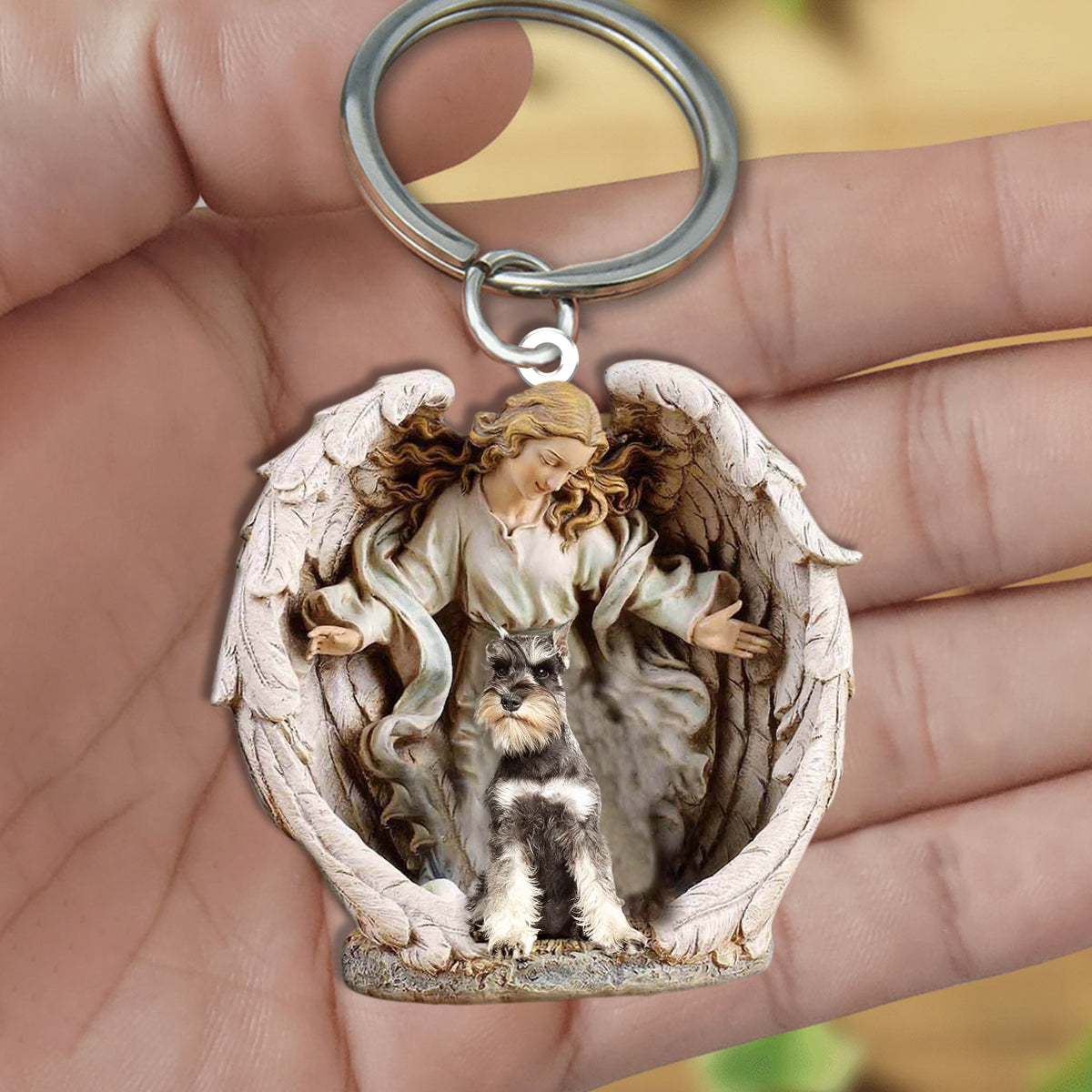 Angel Hug Schnauzer Acrylic Keychain